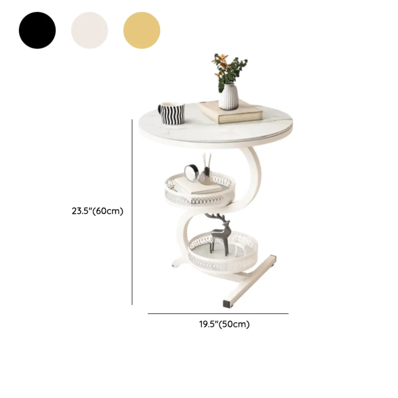 Glam Abstract White Stone 3-Layer Round Side Table Image - 11 | homeyfad