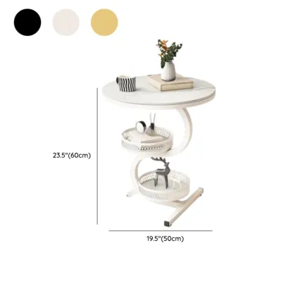Glam Abstract White Stone 3-Layer Round Side Table Image - 11