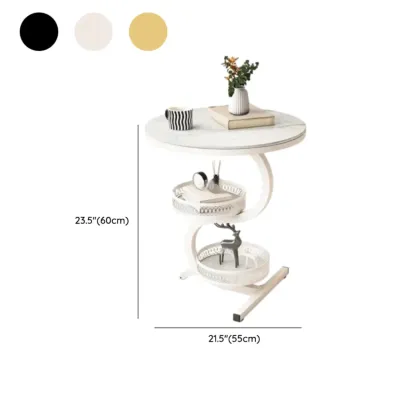 Glam Abstract White Stone 3-Layer Round Side Table Image - 12