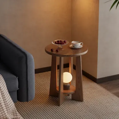 Art Deco Small Walnut Wood Round Side Table Image - 1