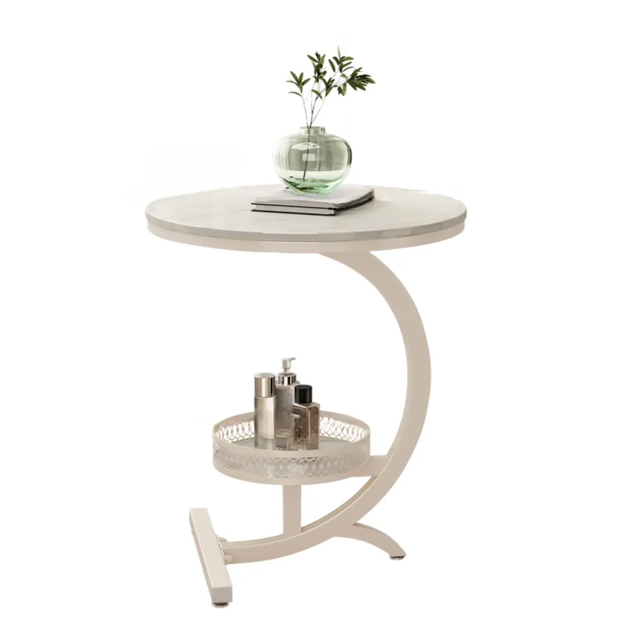 Glam Stone Top Metal Base C-Shape Side Table Image - 6 | homeyfad