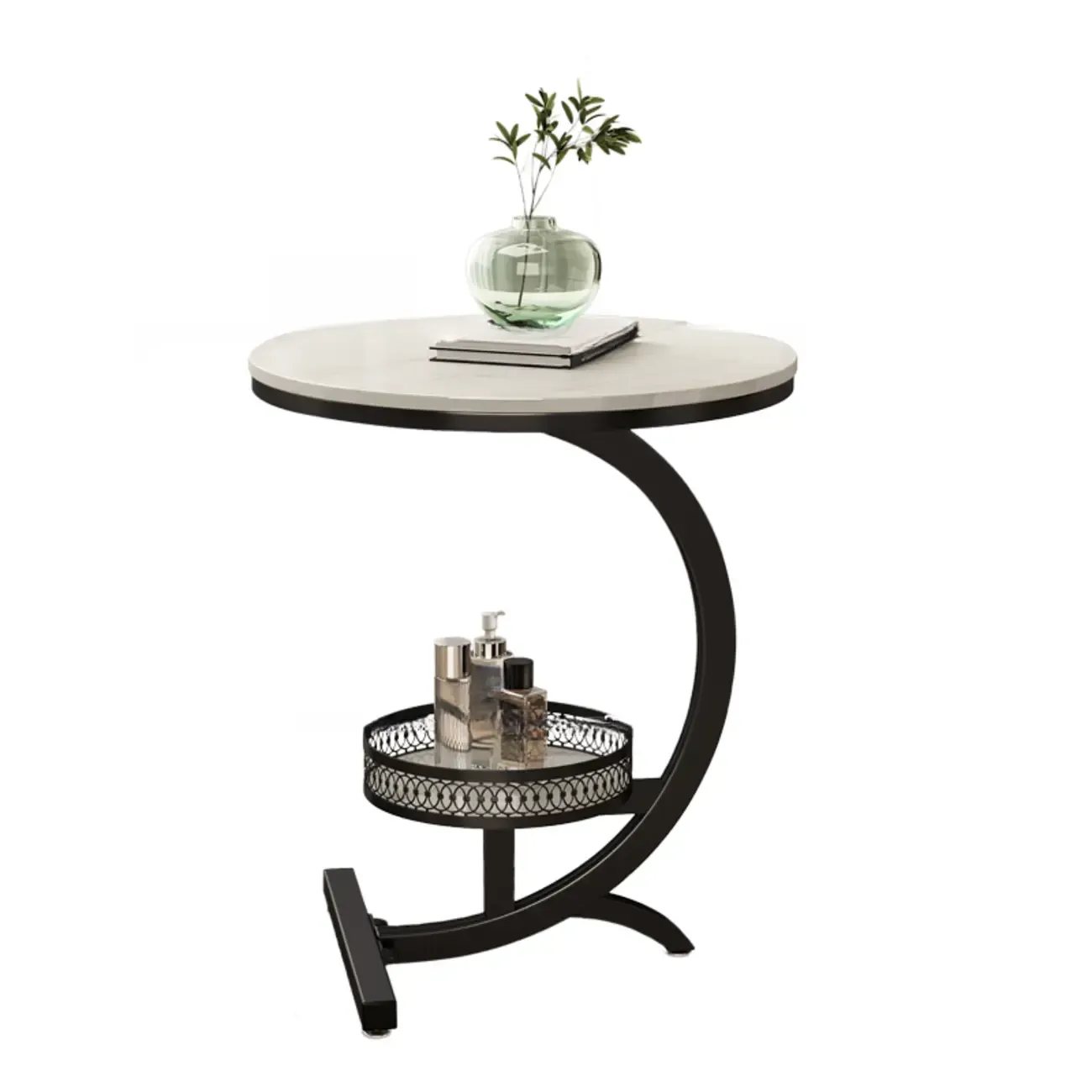 Glam Stone Top Metal Base C-Shape Side Table Image - 7