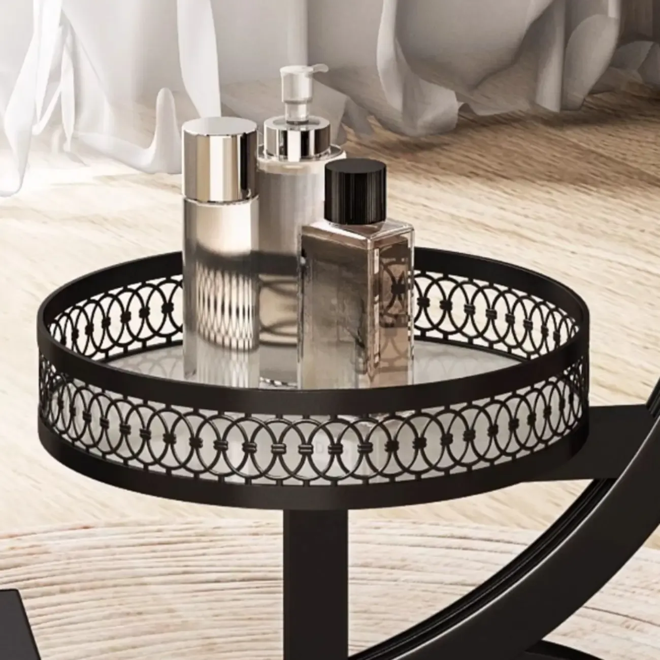 Glam Stone Top Metal Base C-Shape Side Table Image - 5