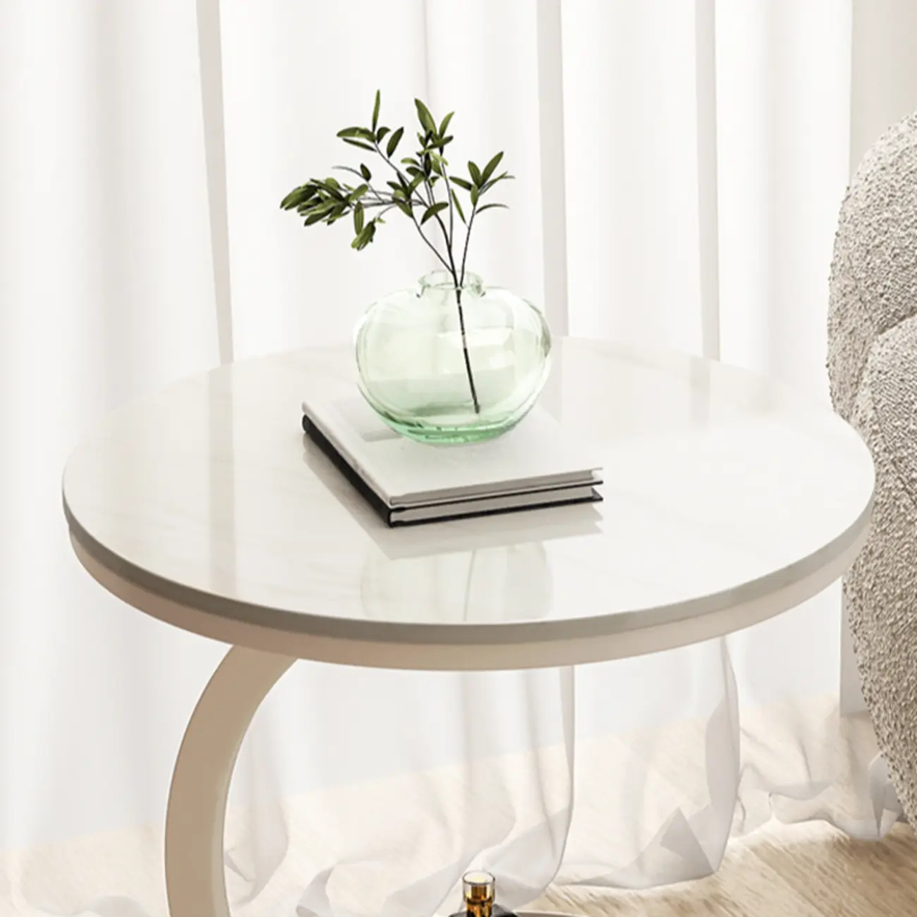 Glam Stone Top Metal Base C-Shape Side Table Image - 9 | homeyfad