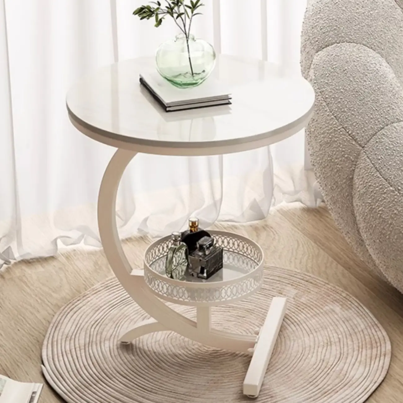 Glam Stone Top Metal Base C-Shape Side Table Image - 12 | homeyfad