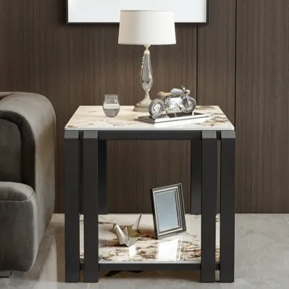 Modern Glam Marble Top Metal Square Chairside Table Image - 2