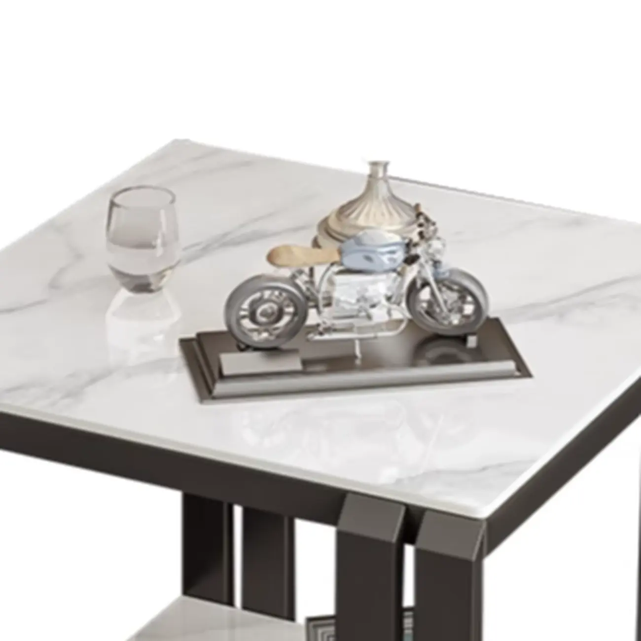 Modern Glam Marble Top Metal Square Chairside Table Image - 11 | homeyfad