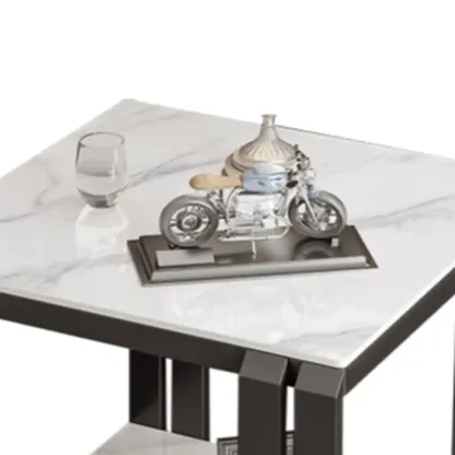 Modern Glam Marble Top Metal Square Chairside Table Image - 11