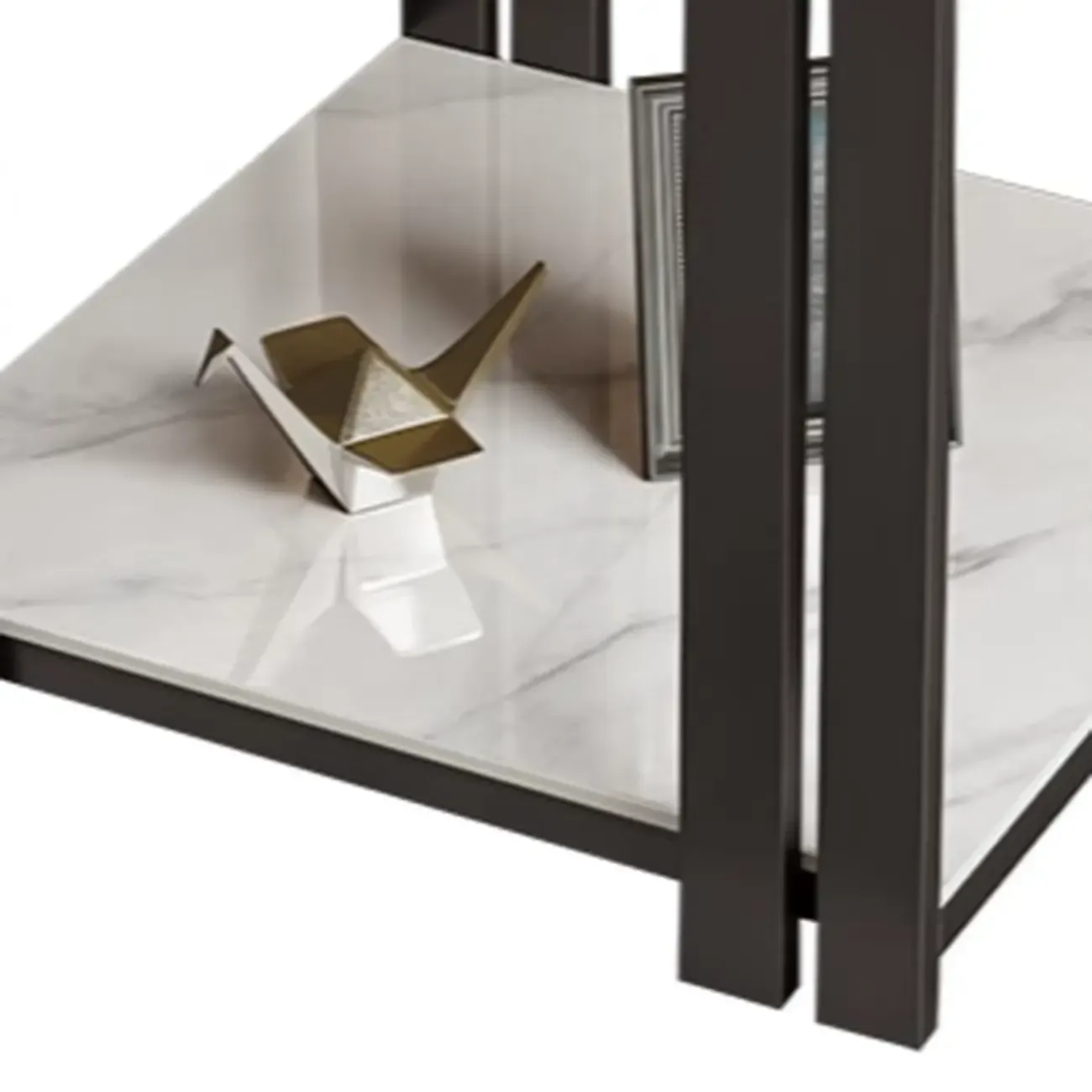 Modern Glam Marble Top Metal Square Chairside Table Image - 12