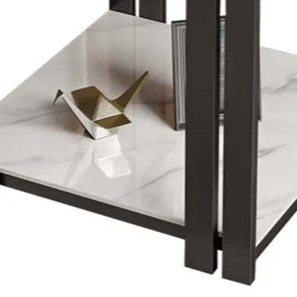 Modern Glam Marble Top Metal Square Chairside Table Image - 12
