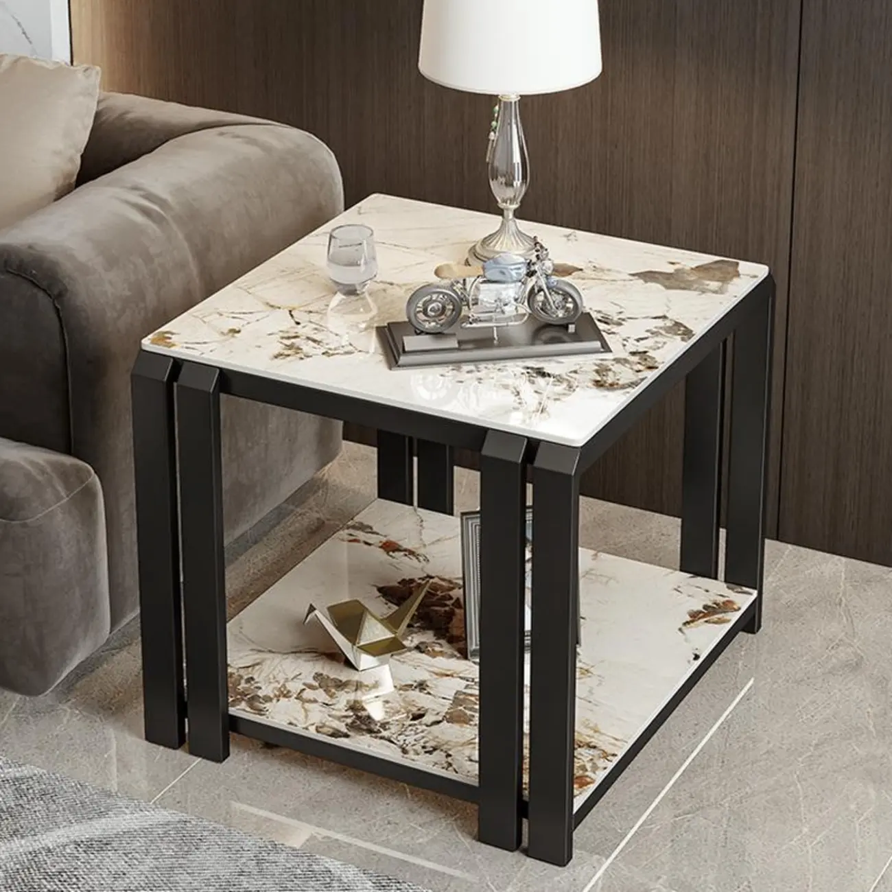 Modern Glam Marble Top Metal Square Chairside Table Image - 1 | homeyfad