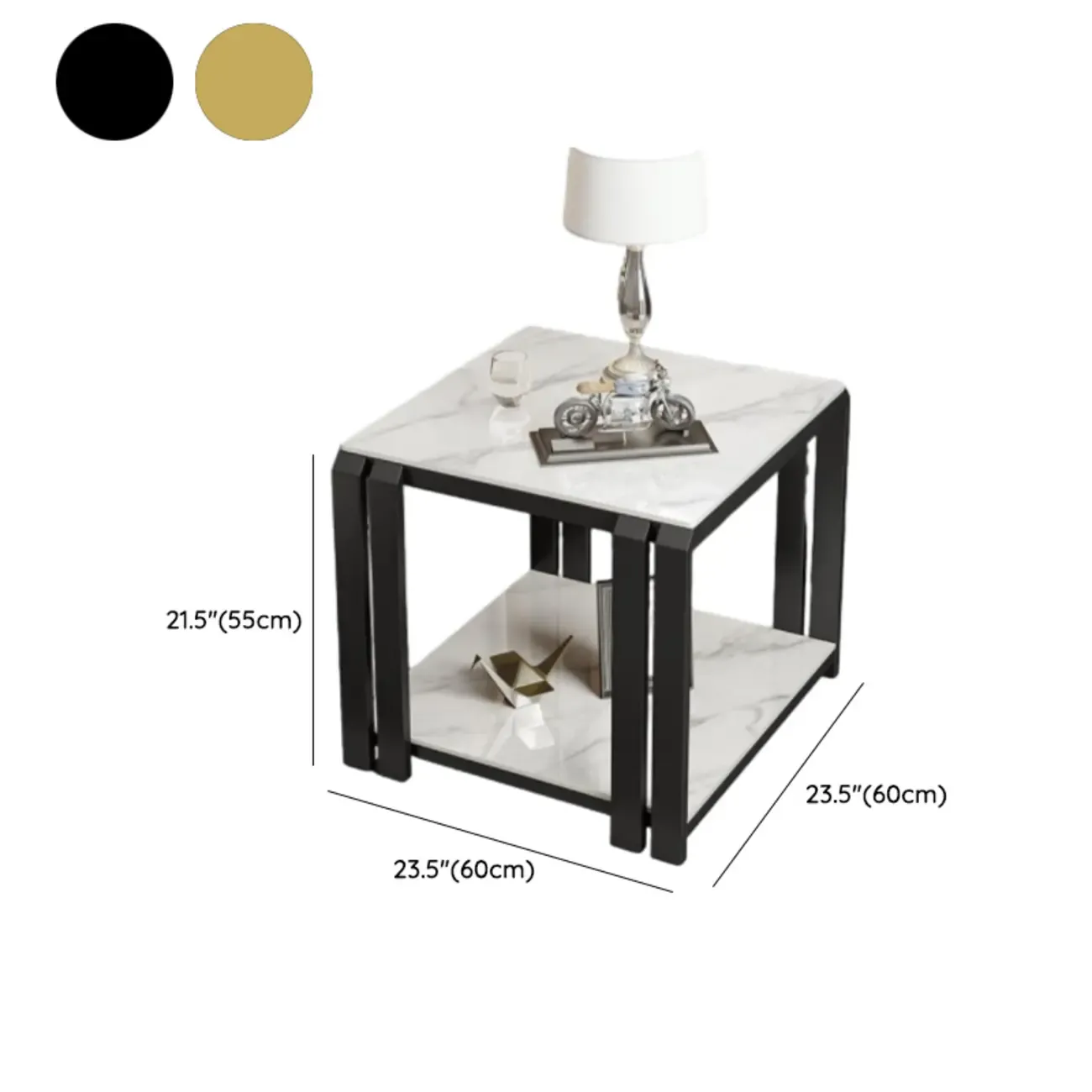 Modern Glam Marble Top Metal Square Chairside Table Image - 14