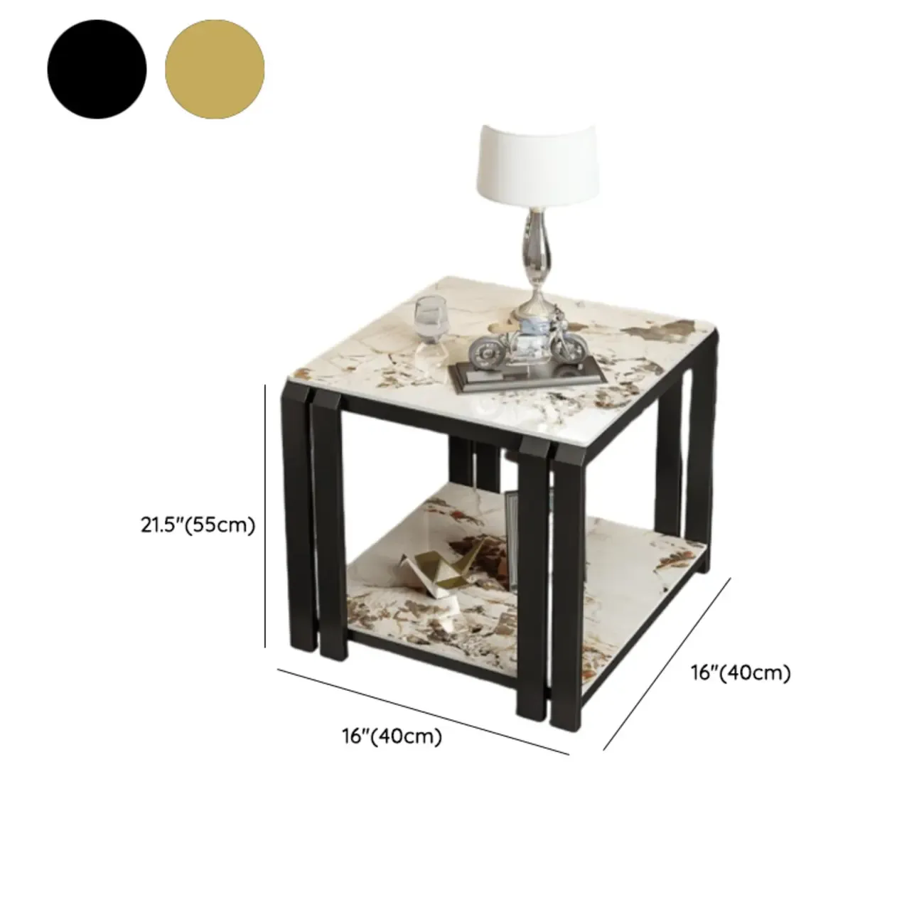 Modern Glam Marble Top Metal Square Chairside Table Image - 15