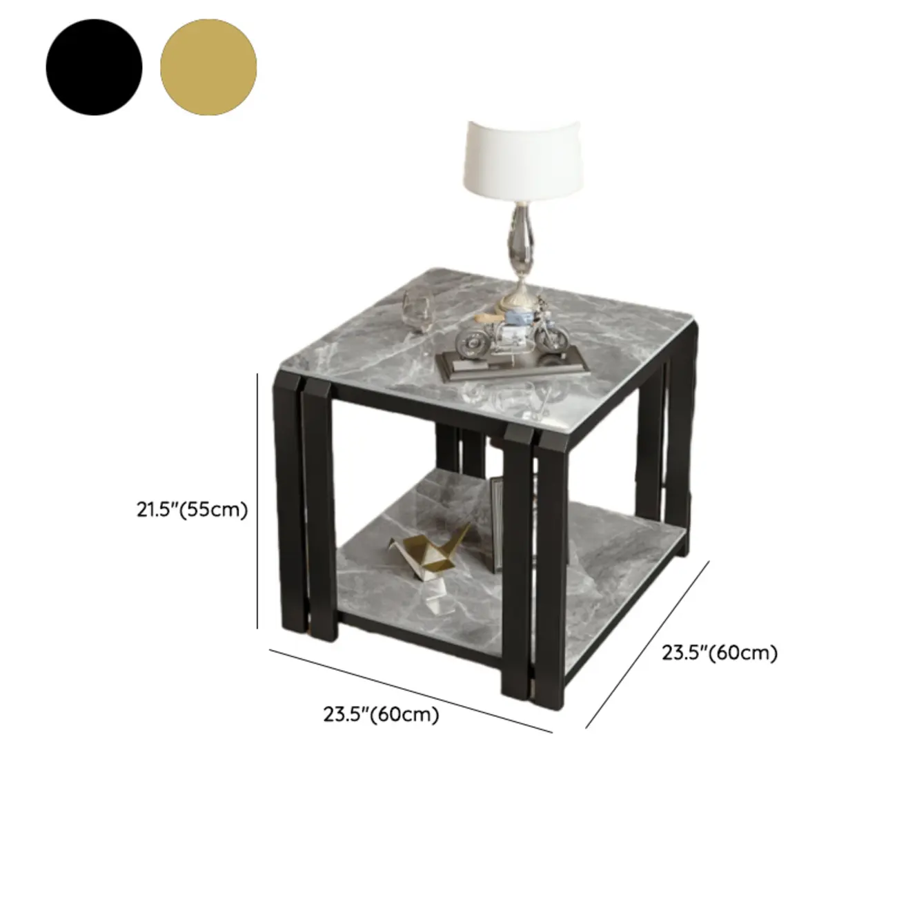 Modern Glam Marble Top Metal Square Chairside Table Image - 18 | homeyfad