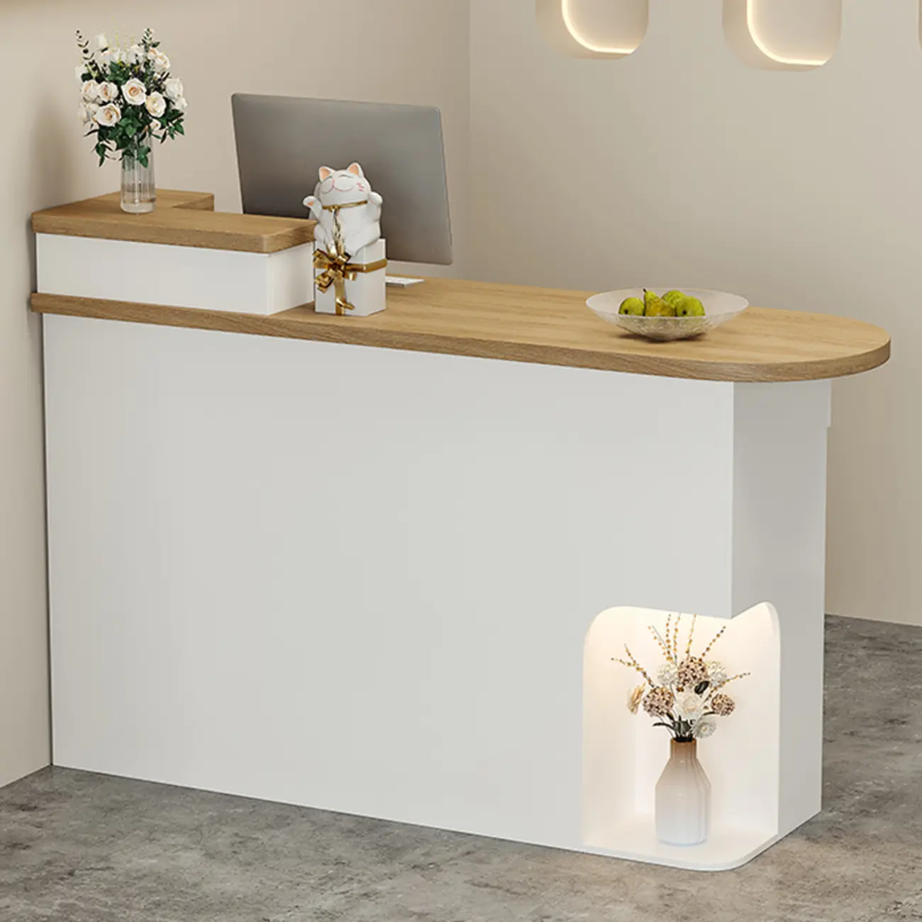 Functional Modern Wood Reception Desk with Locker Image - 1 | homeyfad