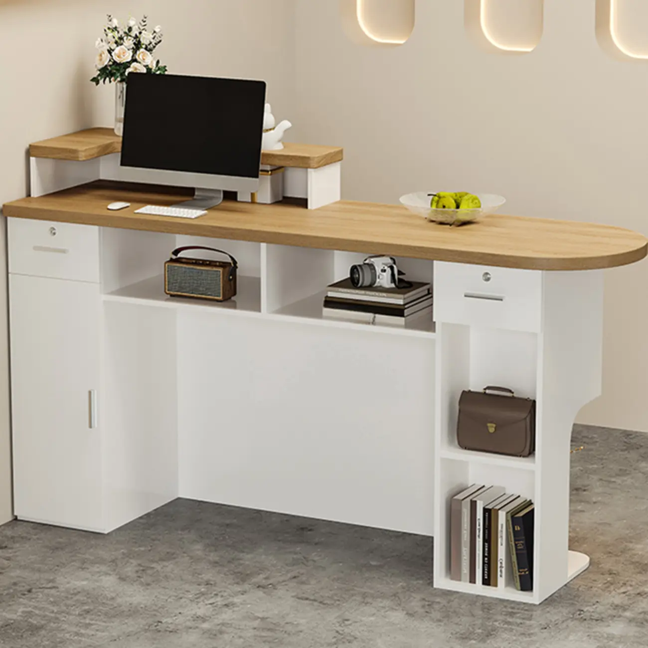 Functional Modern Wood Reception Desk with Locker Image - 2 | homeyfad