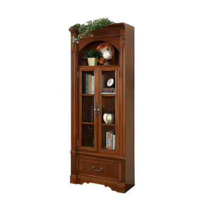 Tall Classic Brown Wooden Display Corner Bookcase with Drawer Image - 7