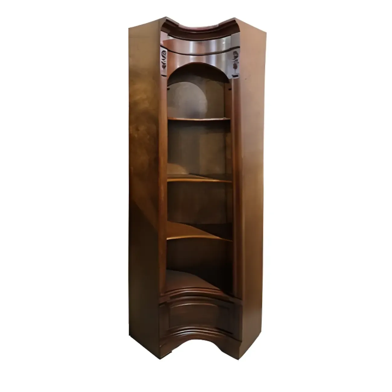 Tall Classic Brown Wooden Display Corner Bookcase with Drawer Image - 8