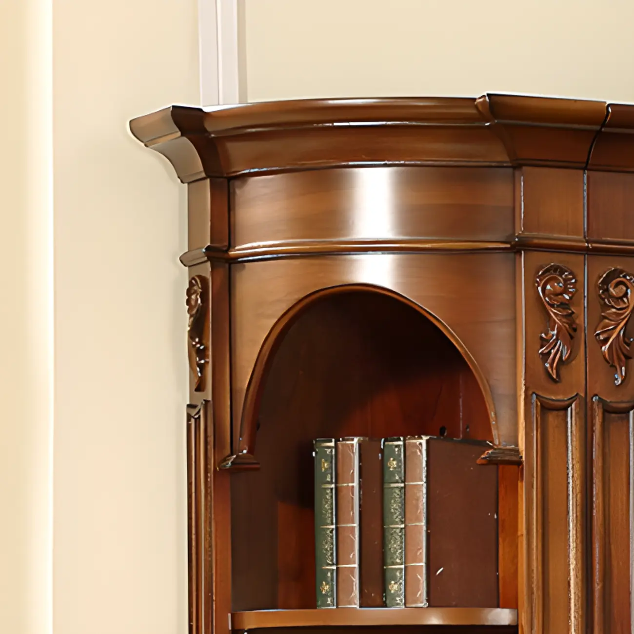 Tall Classic Brown Wooden Display Corner Bookcase with Drawer Image - 10 | homeyfad