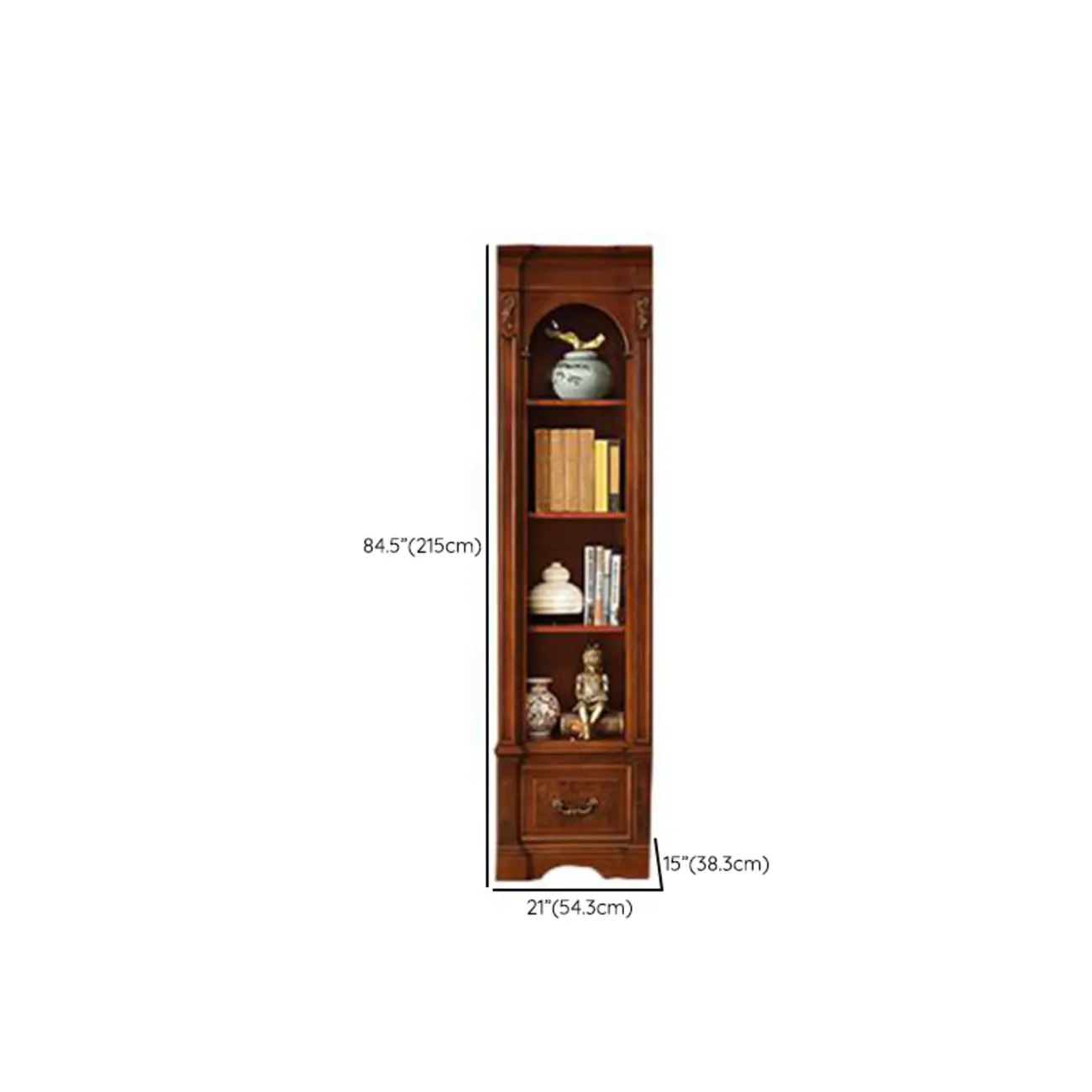 Tall Classic Brown Wooden Display Corner Bookcase with Drawer Image - 14 | homeyfad