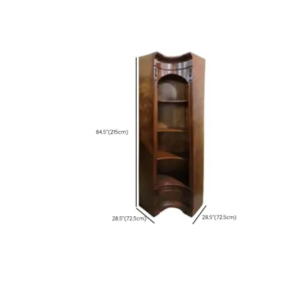 Tall Classic Brown Wooden Display Corner Bookcase with Drawer Image - 16