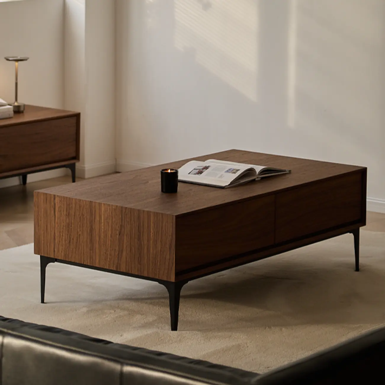 Large Rectangular Waterproof Brown 4-Drawer Wood Coffee Table Image - 6 | homeyfad