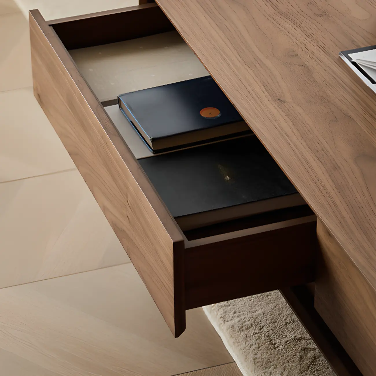 Large Rectangular Waterproof Brown 4-Drawer Wood Coffee Table Image - 4 | homeyfad