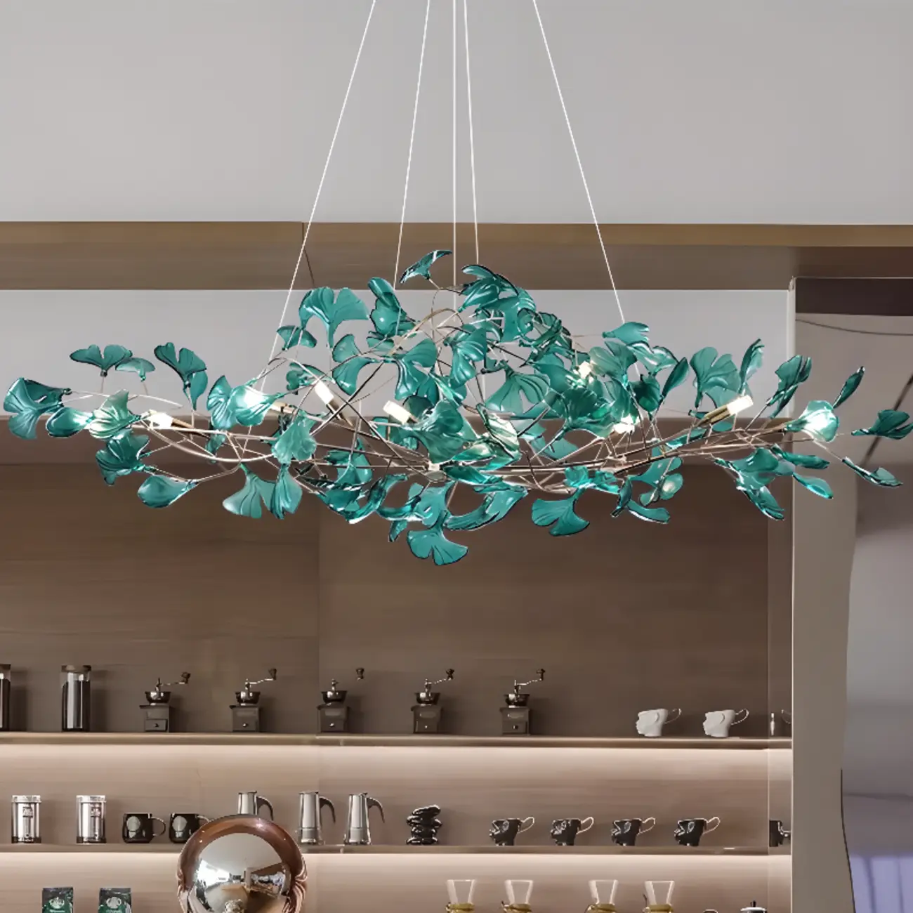 Art Deco Modern Amber Arylic Floral Leaf Chandelier Image - 2 | homeyfad