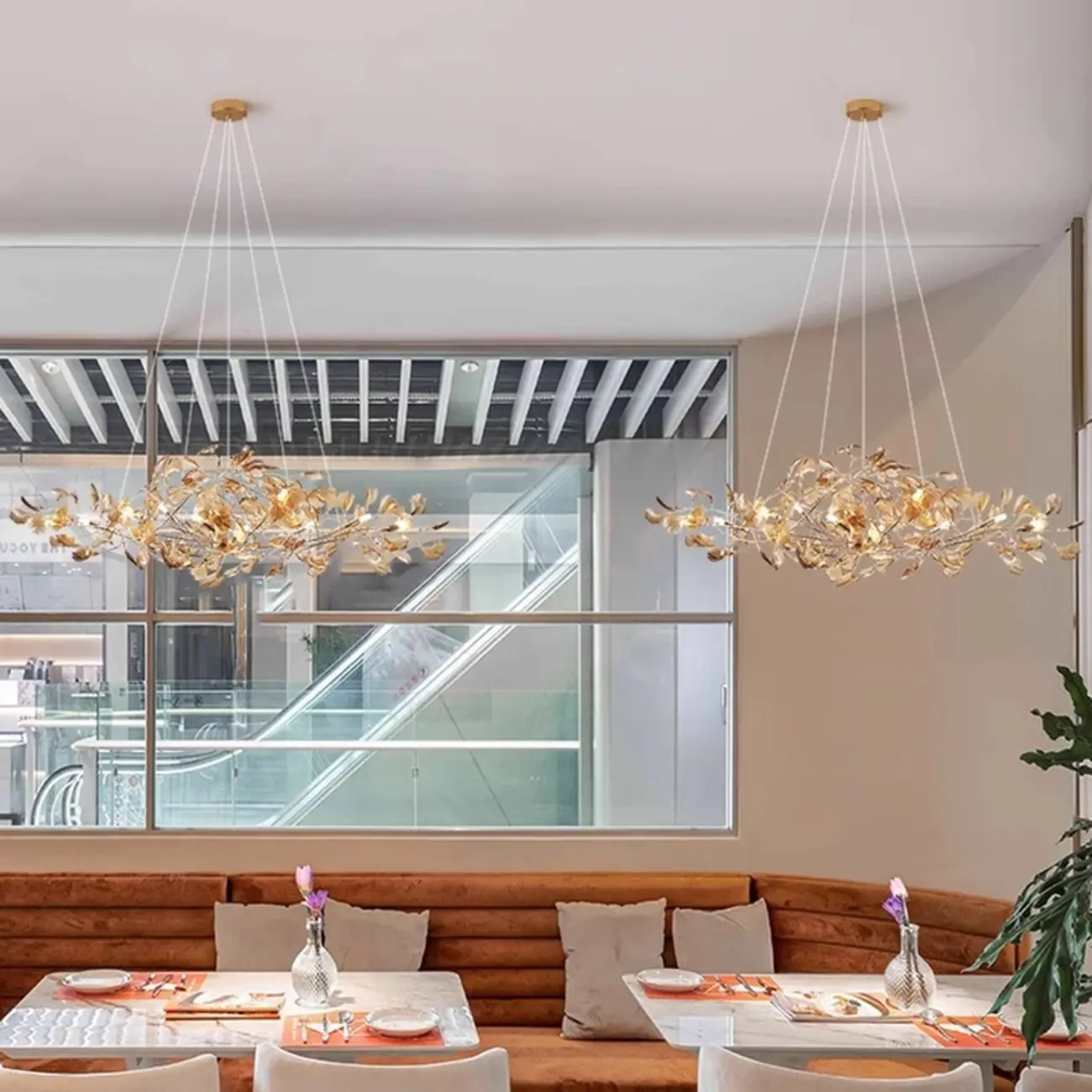 Art Deco Modern Amber Arylic Floral Leaf Chandelier Image - 3 | homeyfad