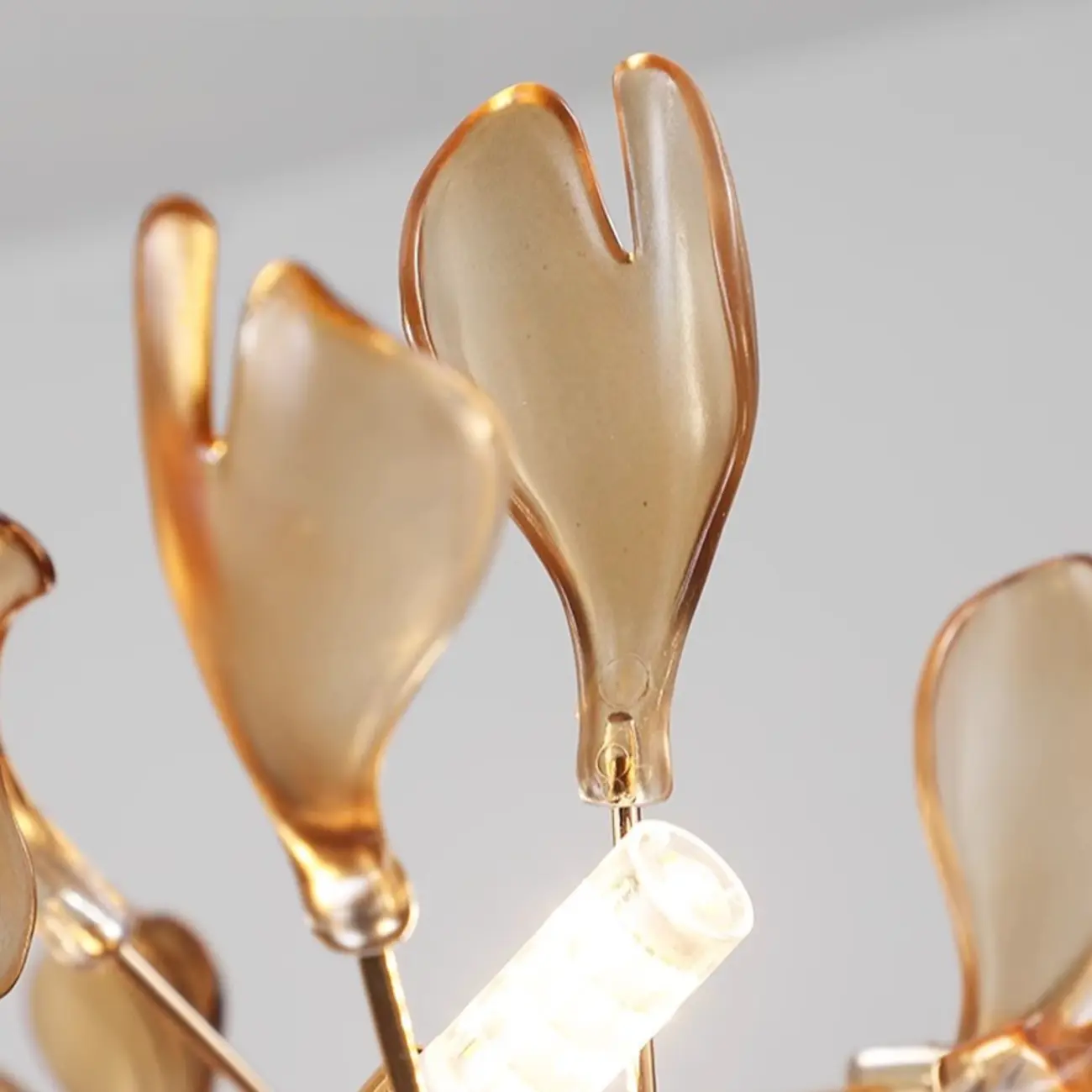 Art Deco Modern Amber Arylic Floral Leaf Chandelier Image - 8 | homeyfad