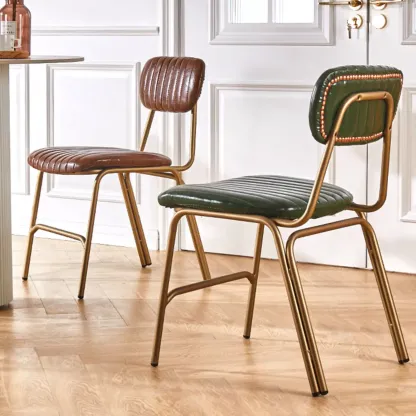 Modern Metal Frame Faux Leather Open Back Dining Chair Image - 1