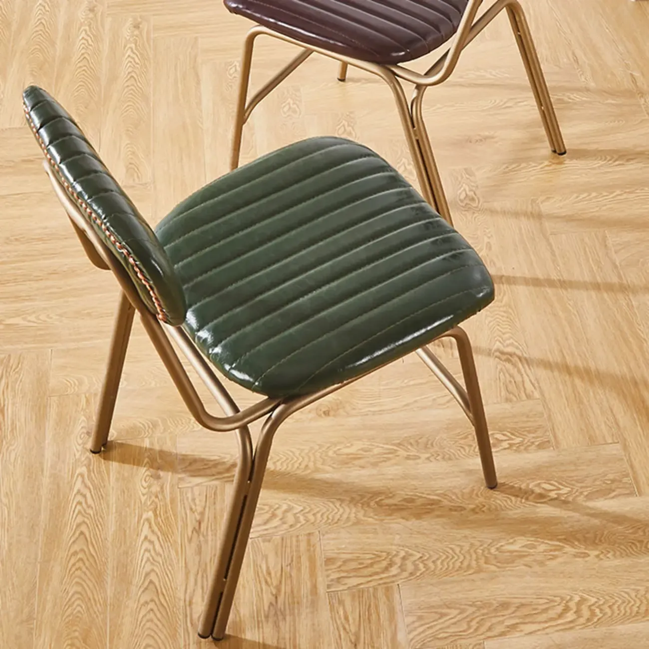 Modern Metal Frame Faux Leather Open Back Dining Chair Image - 4