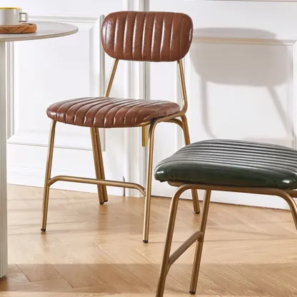 Modern Metal Frame Faux Leather Open Back Dining Chair Image - 6