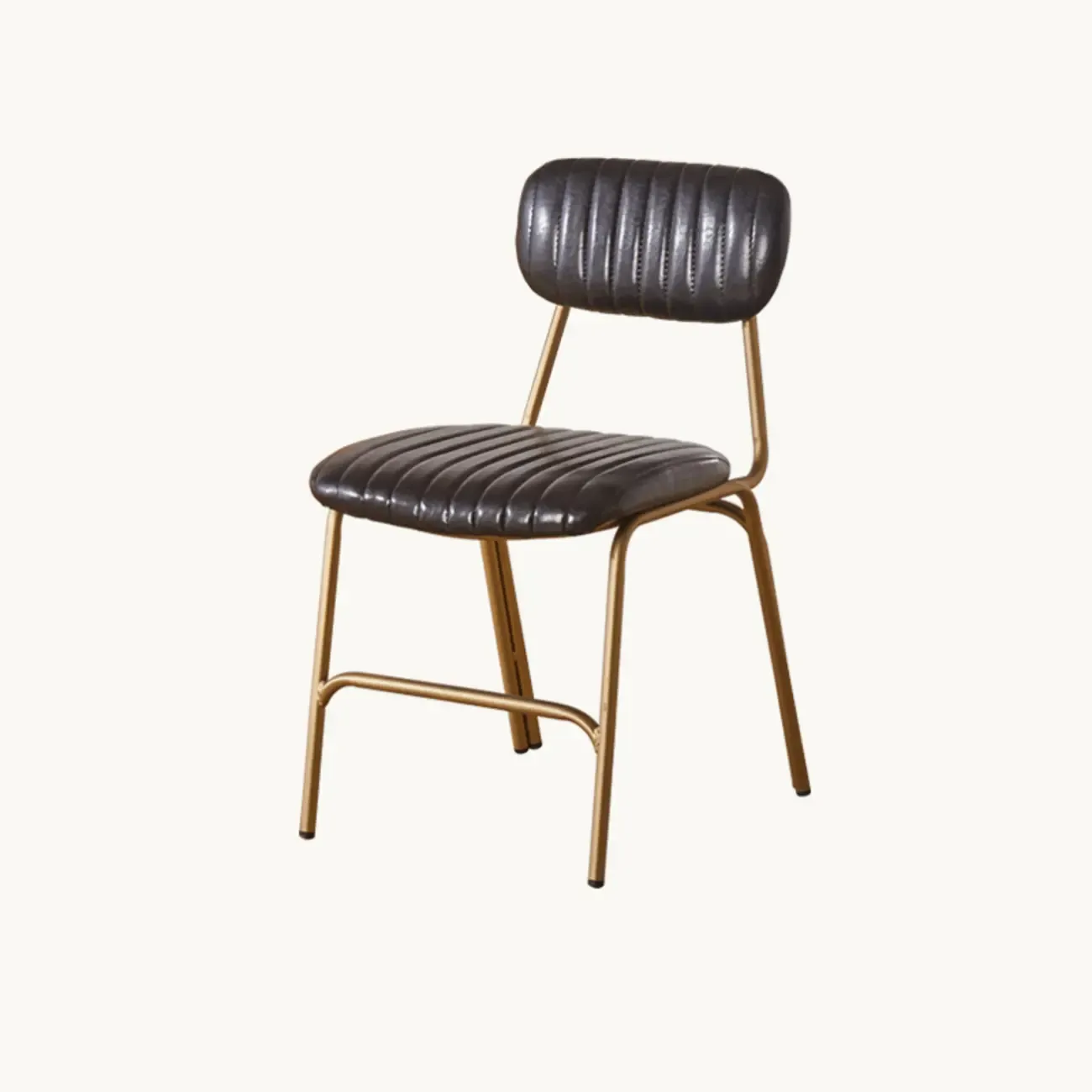 Modern Metal Frame Faux Leather Open Back Dining Chair Image - 9