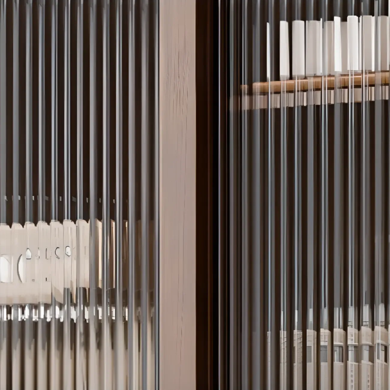 Brown Wood 3-Drawer Glass Sliding Doors Buffet Cabinet Image - 5