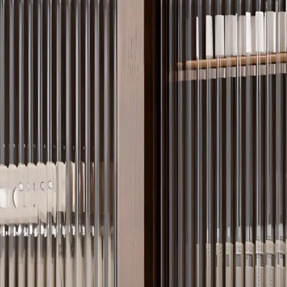 Brown Wood 3-Drawer Glass Sliding Doors Buffet Cabinet Image - 5