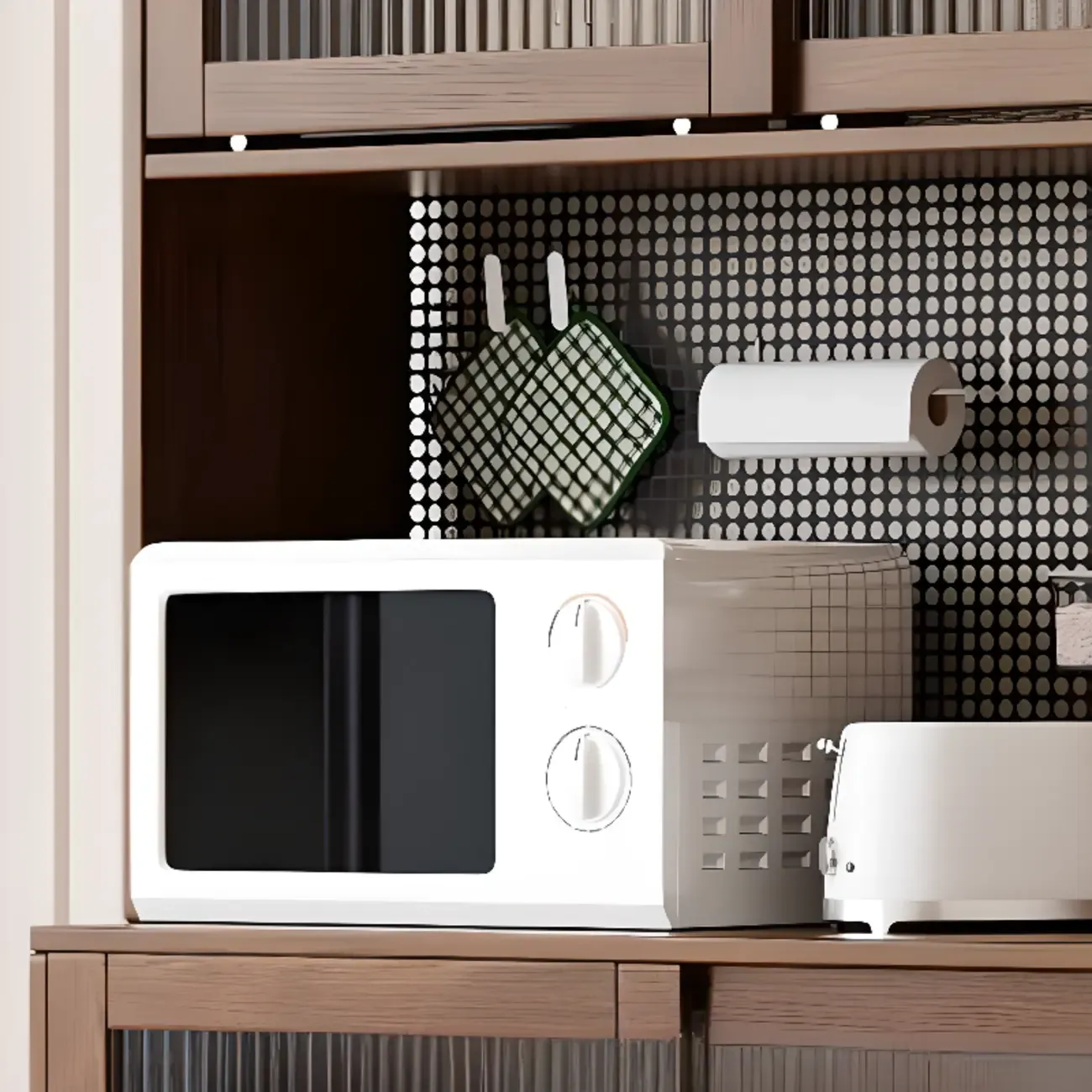 Brown Wood 3-Drawer Glass Sliding Doors Buffet Cabinet Image - 6