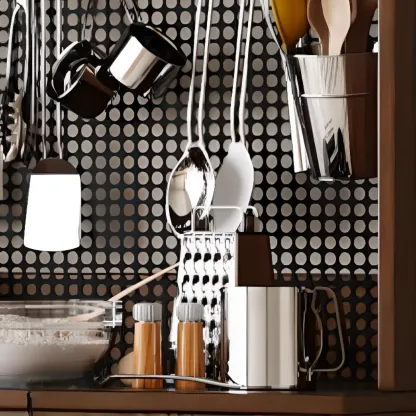 Brown Wood 3-Drawer Glass Sliding Doors Buffet Cabinet Image - 7