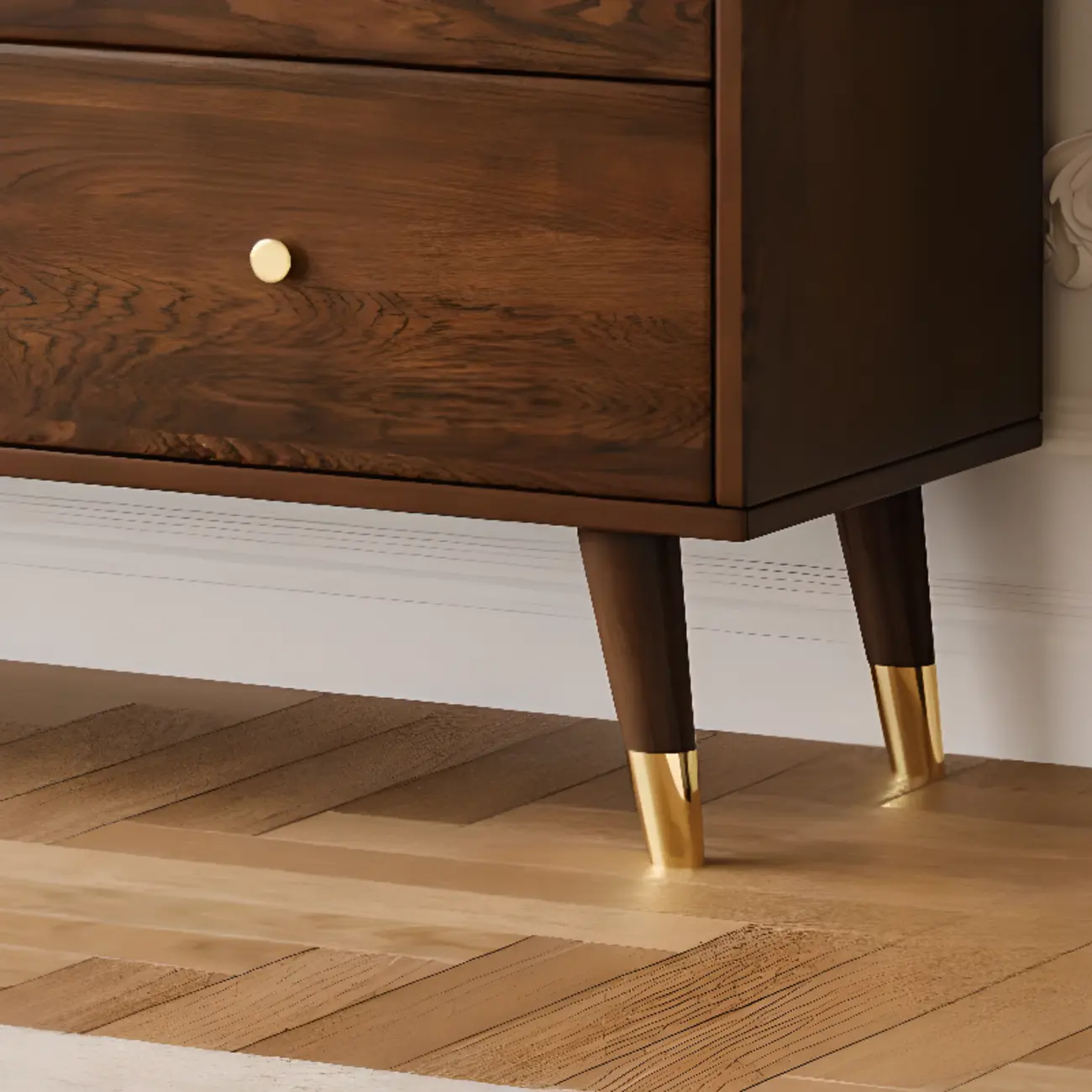 Brown Wood 3-Drawer Glass Sliding Doors Buffet Cabinet Image - 10 | homeyfad