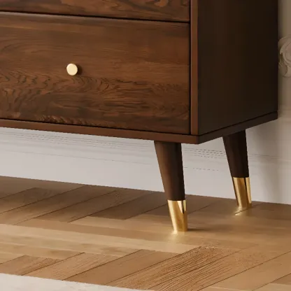 Brown Wood 3-Drawer Glass Sliding Doors Buffet Cabinet Image - 10