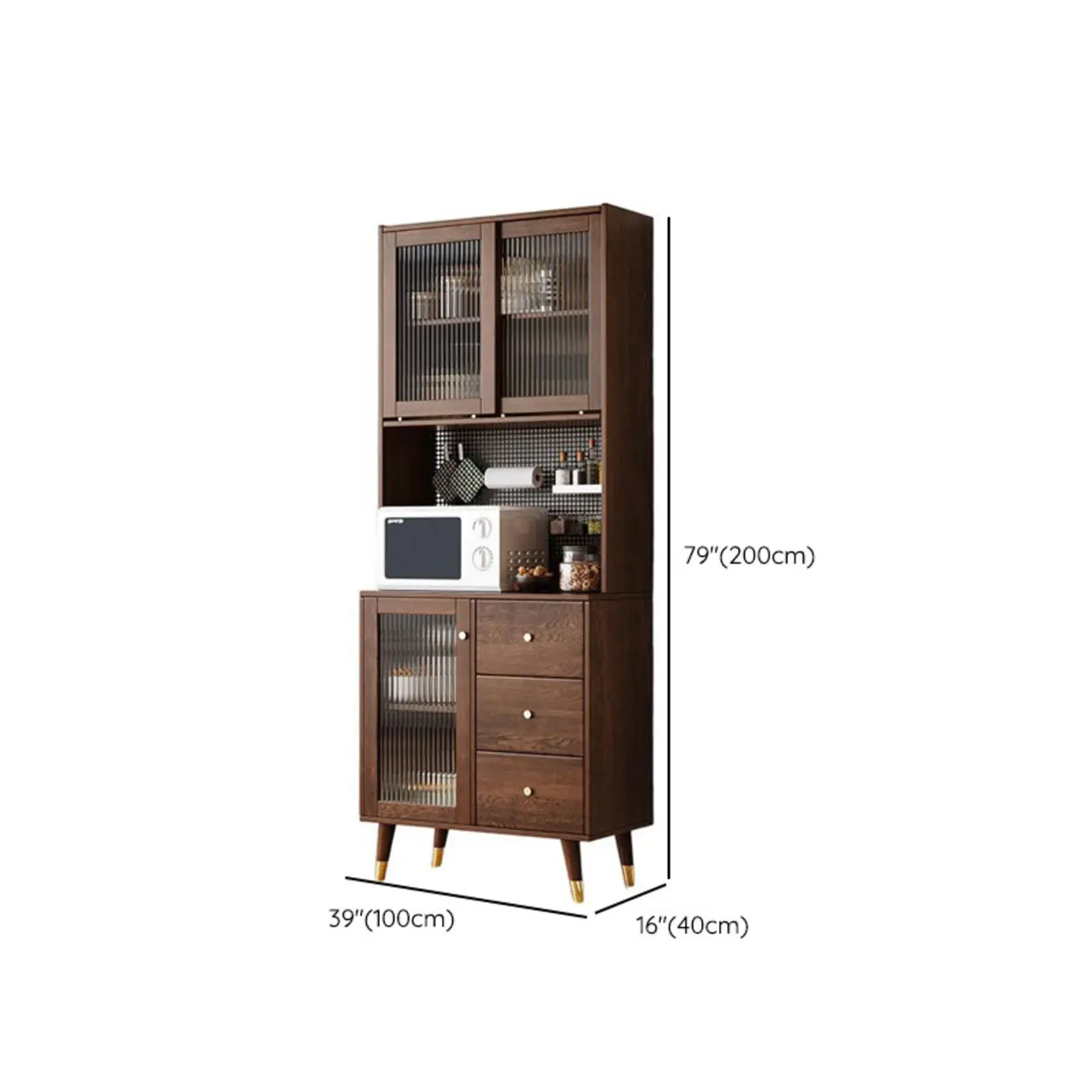 Brown Wood 3-Drawer Glass Sliding Doors Buffet Cabinet Image - 13 | homeyfad