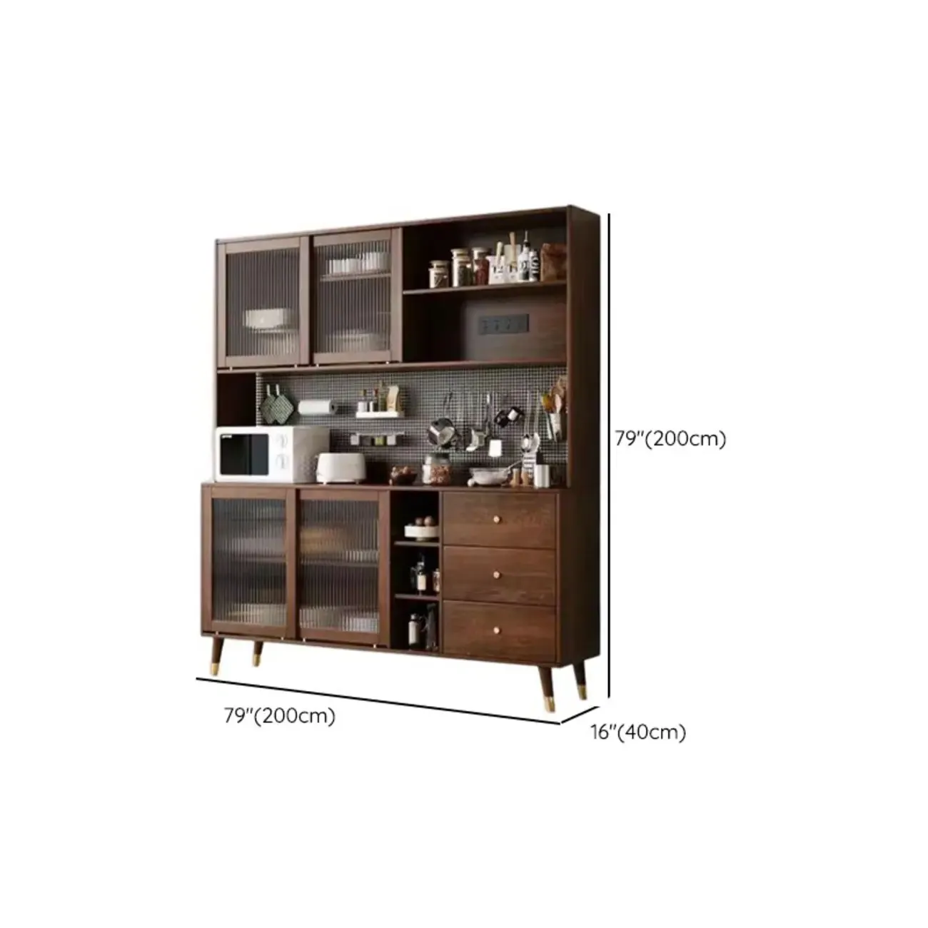 Brown Wood 3-Drawer Glass Sliding Doors Buffet Cabinet Image - 15