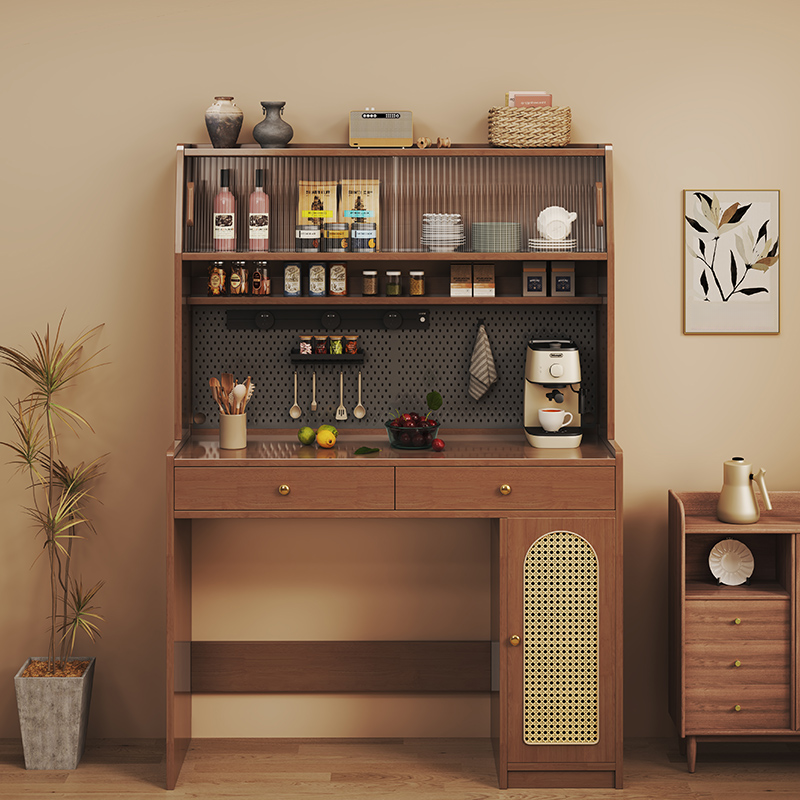 2-Drawer Brown Wood Kitchen Storage Cabinet with Hutch | HomeyFad