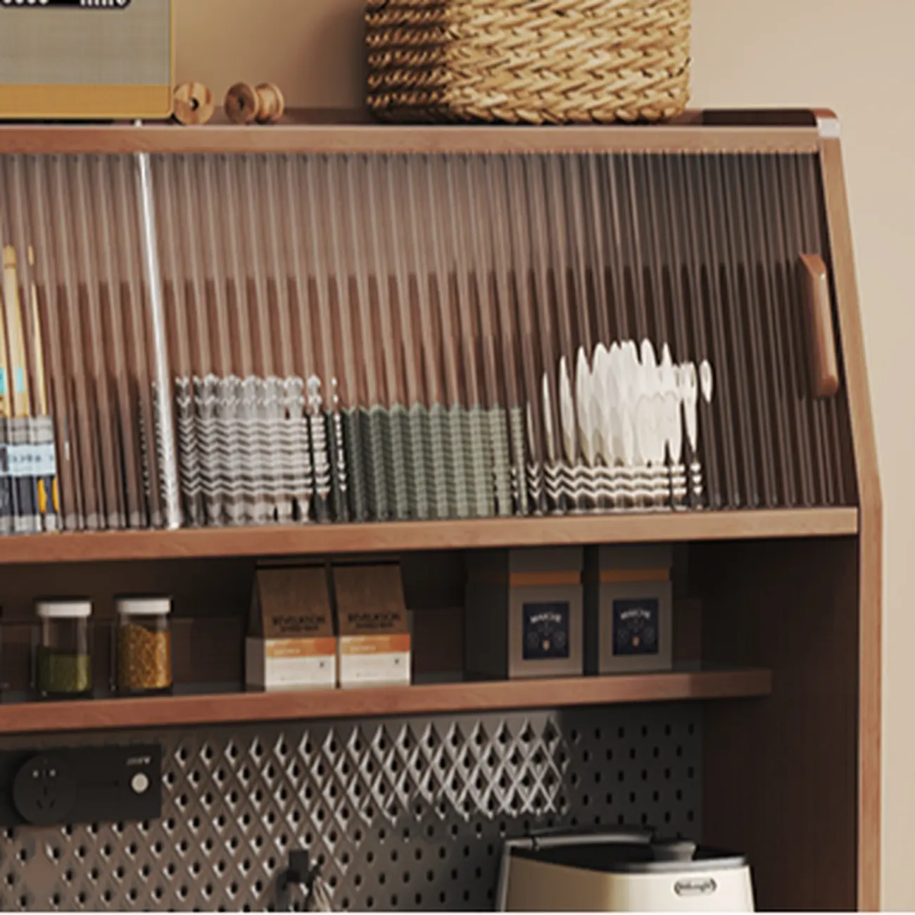 2-Drawer Brown Wood Kitchen Storage Cabinet with Hutch Image - 2 | homeyfad