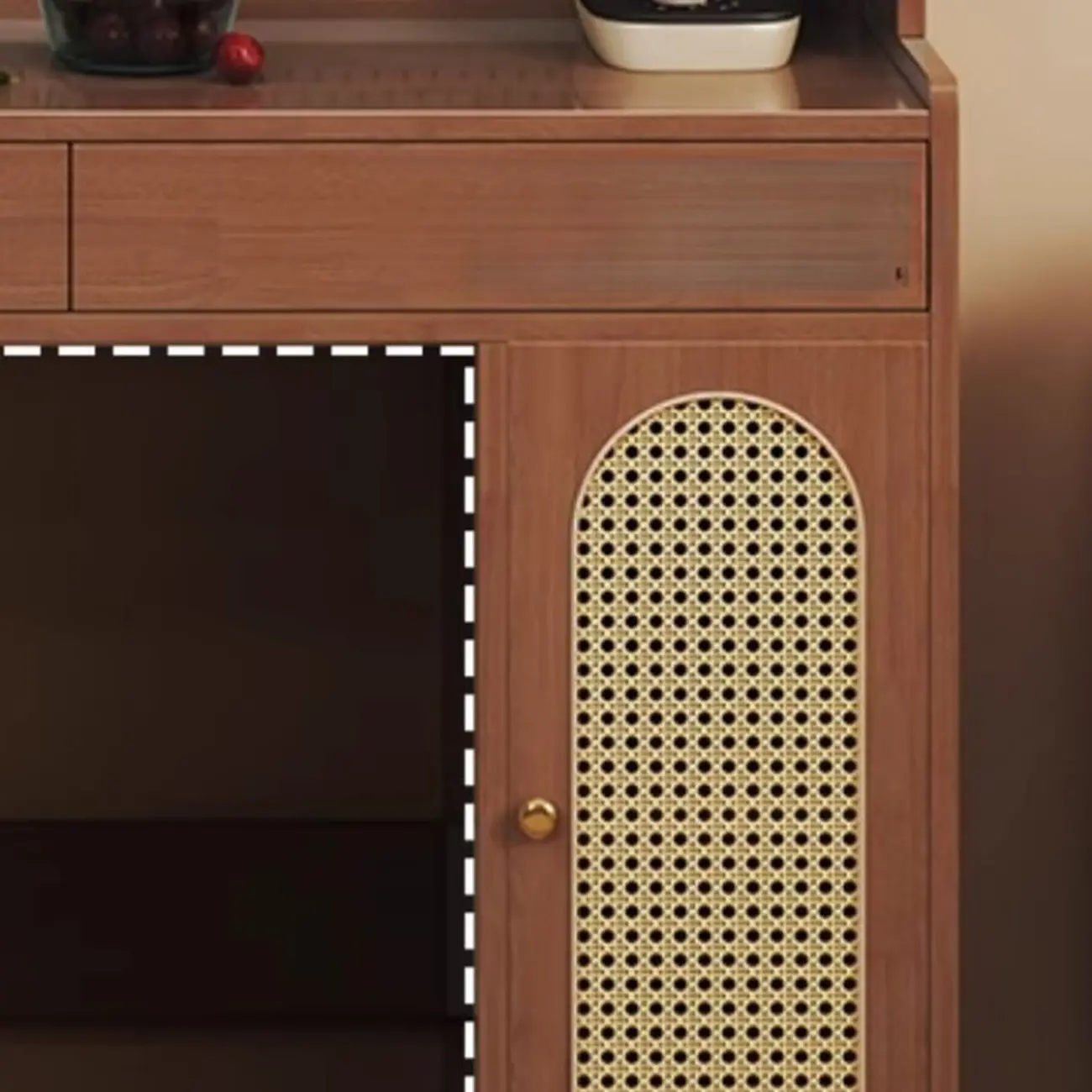 2-Drawer Brown Wood Kitchen Storage Cabinet with Hutch Image - 3 | homeyfad