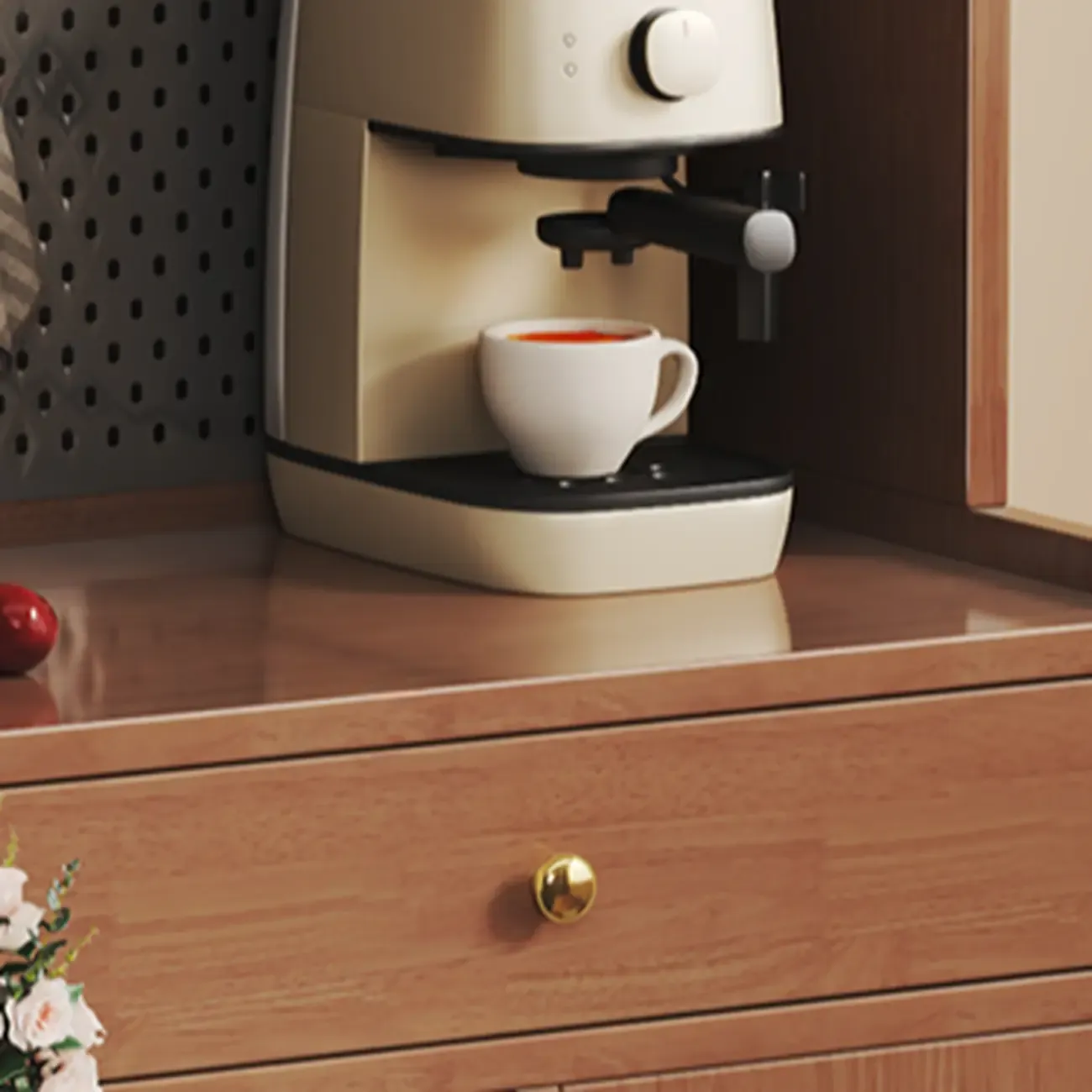 2-Drawer Brown Wood Kitchen Storage Cabinet with Hutch Image - 6