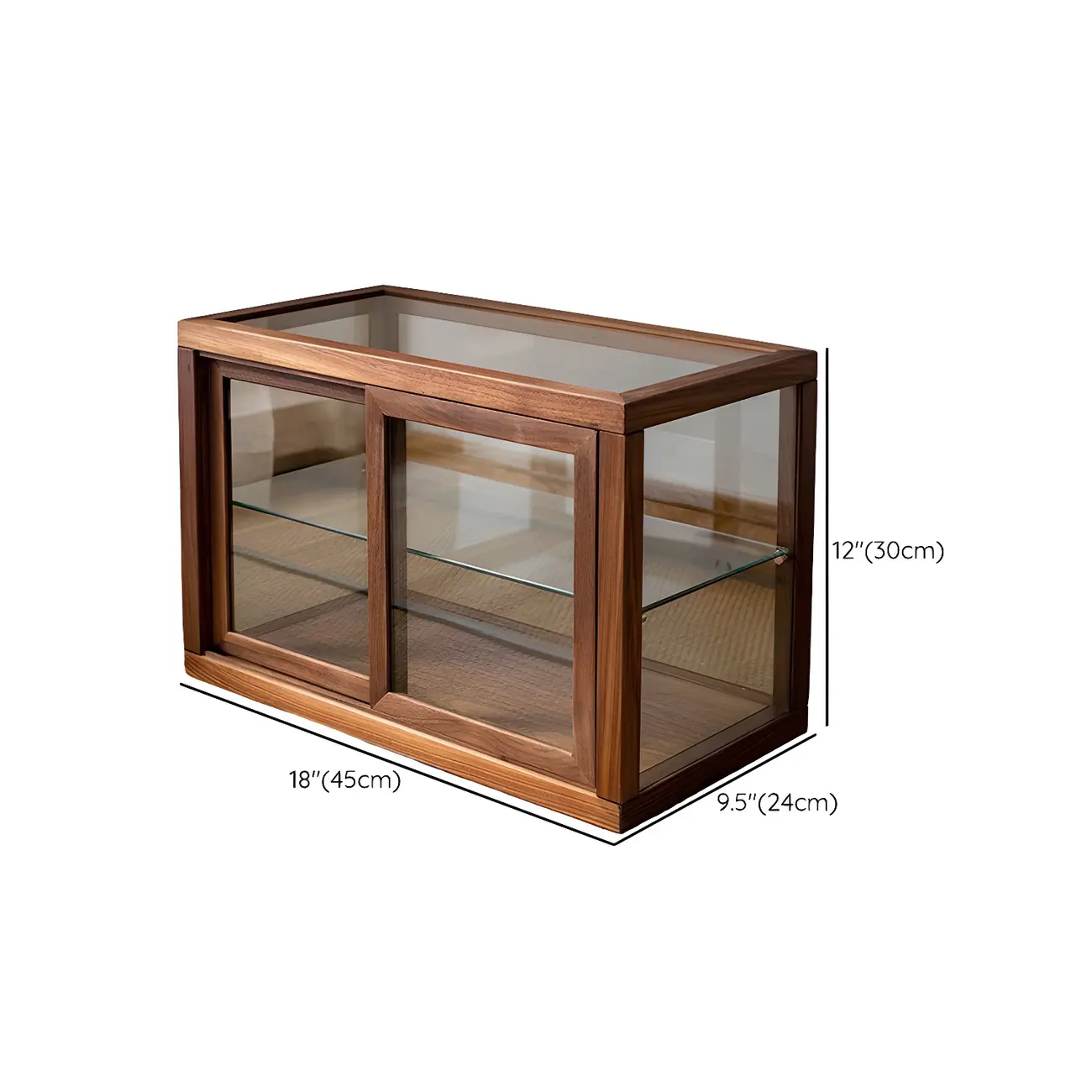 Minimalist 2-Tier Wooden Glass Display Cabinet for Tabletop #size | homeyfad