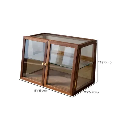 Minimalist 2-Tier Wooden Glass Display Cabinet for Tabletop Image - 11