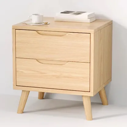 Traditional Wooden Nut-Brown Bedside Double Drawer Nightstand Image - 6