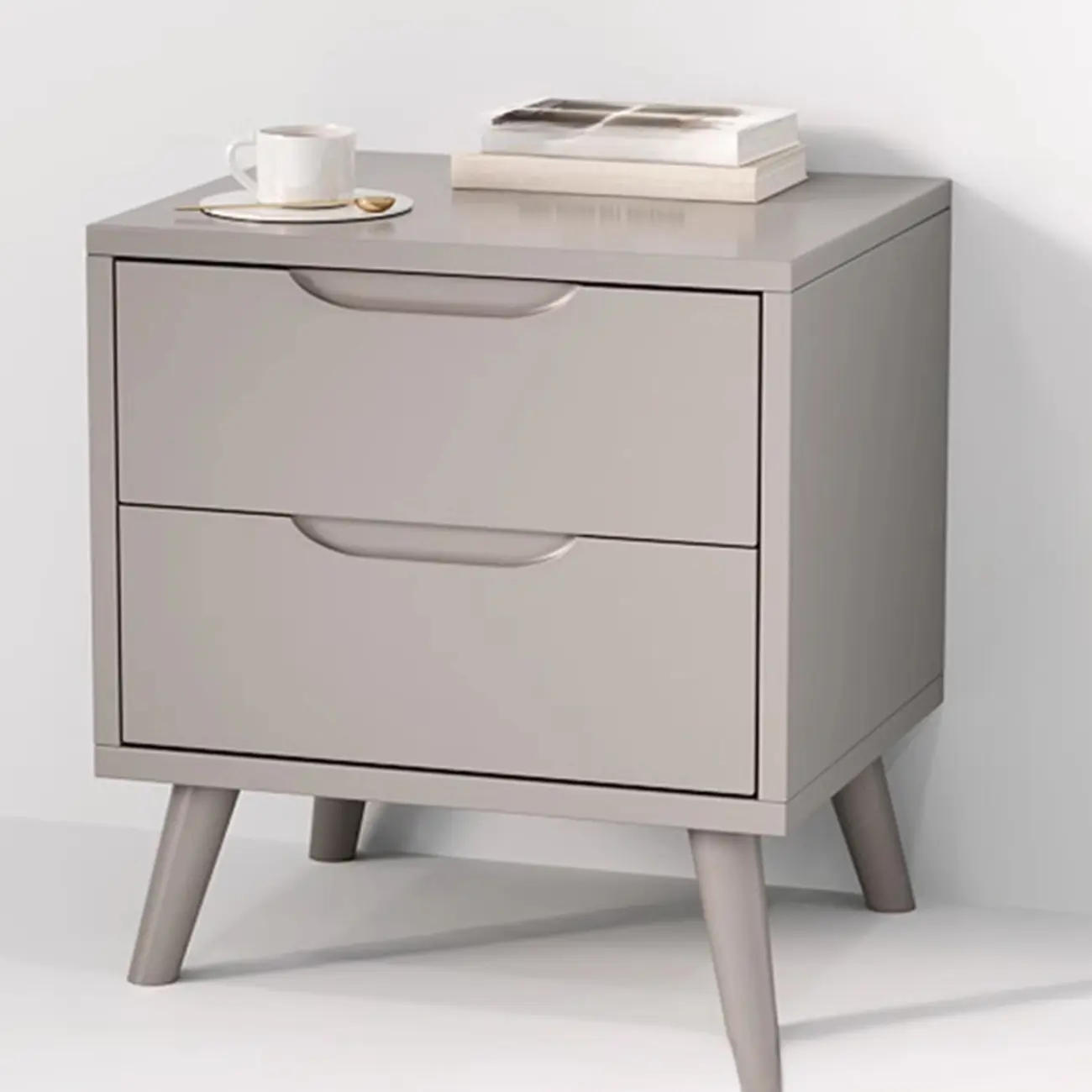 Traditional Wooden Nut-Brown Bedside Double Drawer Nightstand Image - 7 | homeyfad